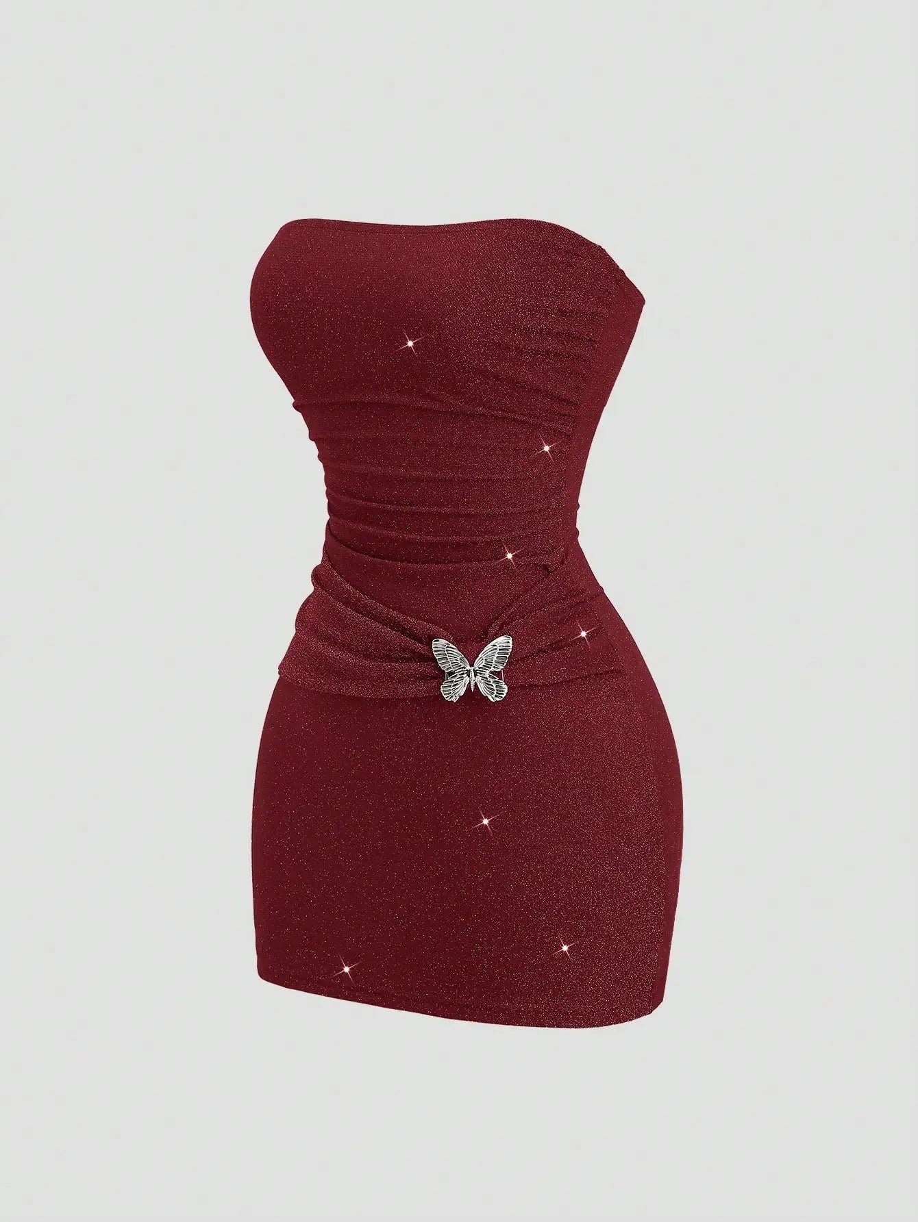 Metallic Thread Bandeau Waist Fitted Mini Dress