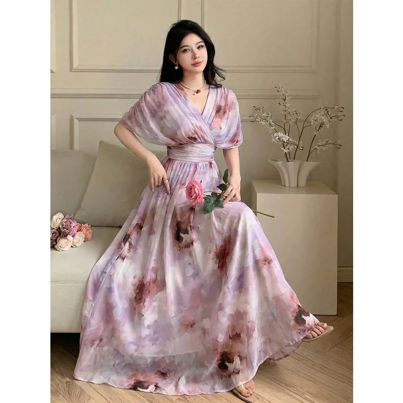 Floral Printed Batwing Sleeve Dress