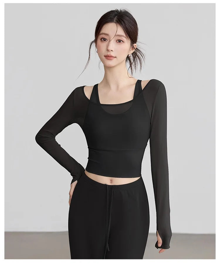 Yoga Tops with Chest Pads Long-sleeved