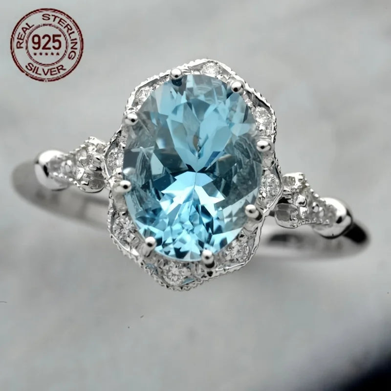Vintage 925 Sterling Silver Ring Sea Blue