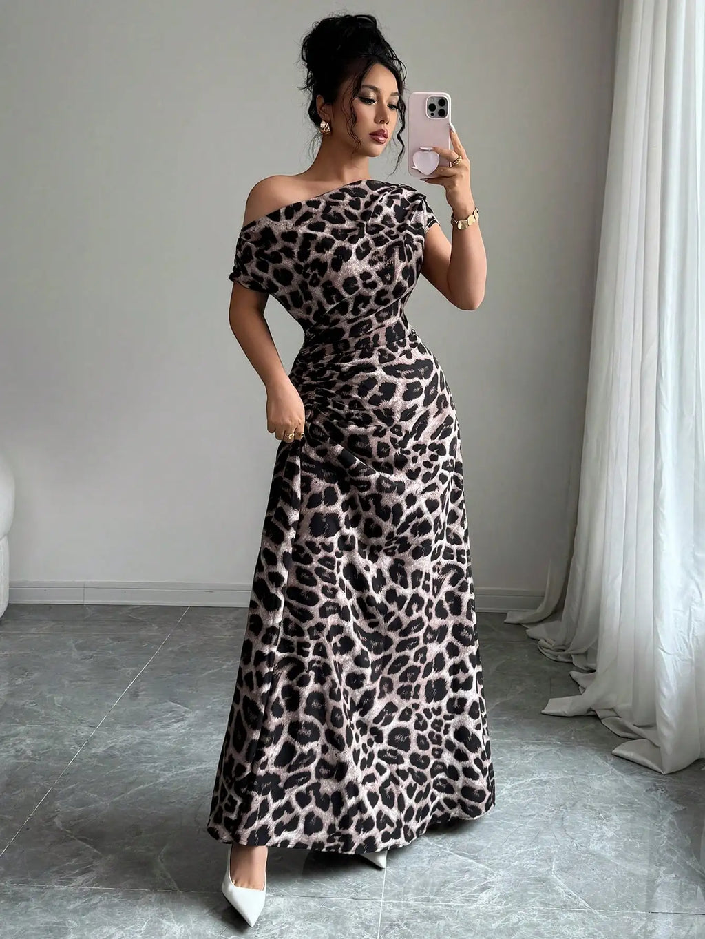 Asymmetrical One-Shoulder Ruched Maxi Dress