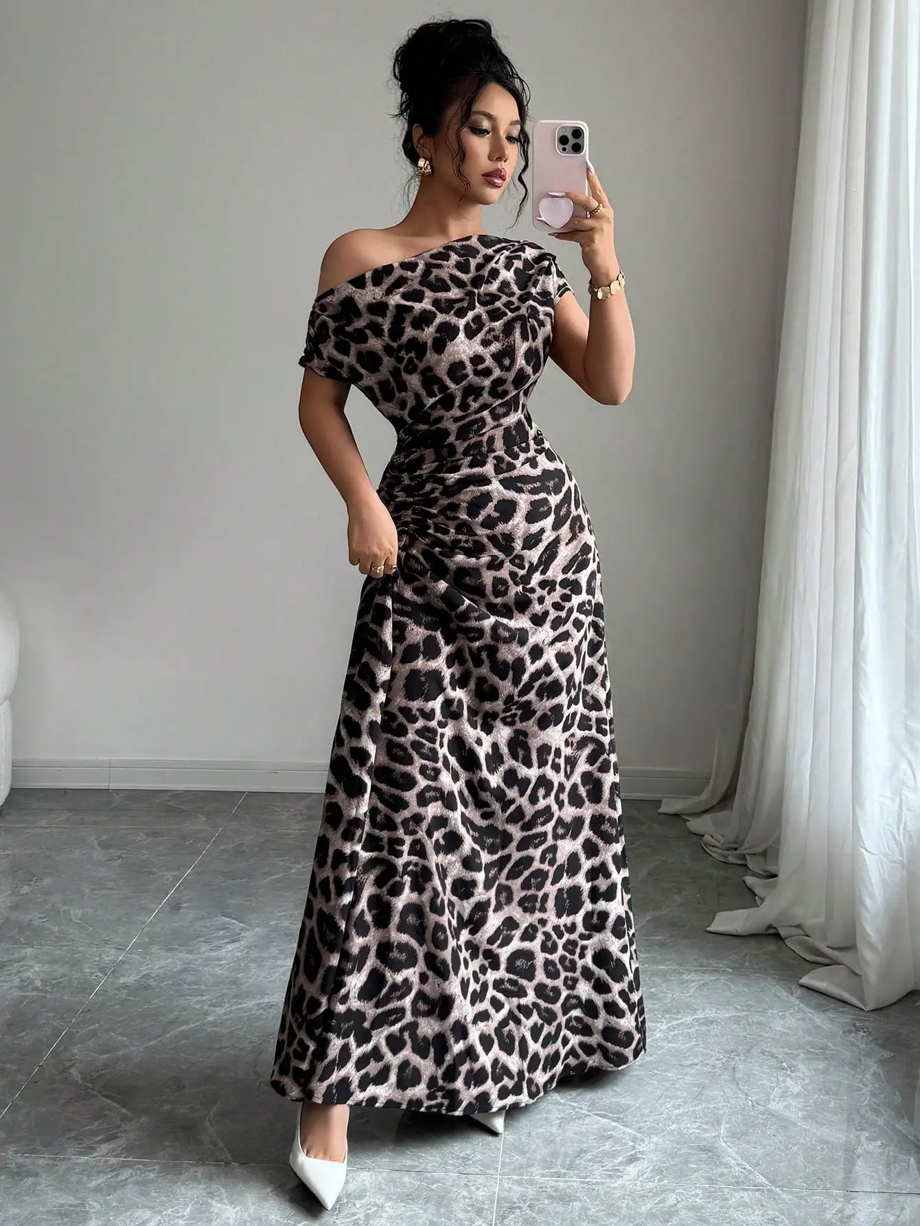 Asymmetrical One-Shoulder Ruched Maxi Dress
