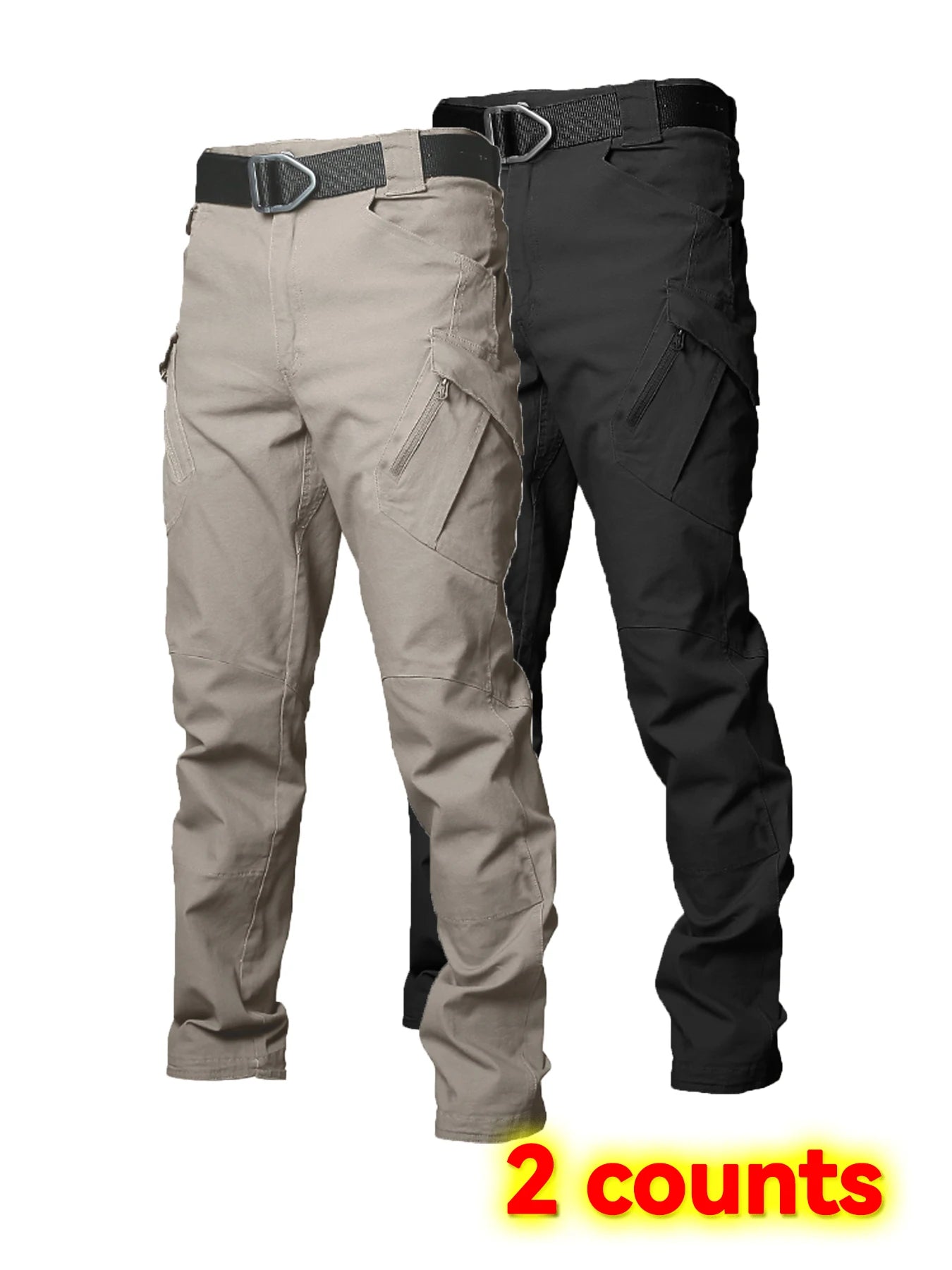 2PCS Wear Resistant Work Pant Multi-pocket Straight Cargo Trousers