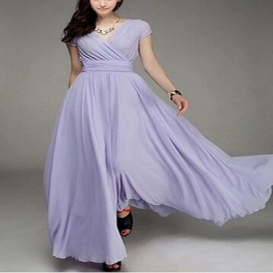 V-neck Short-sleeved Chiffon Dress