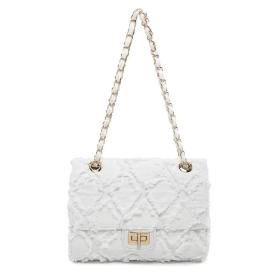 Quilted Crossbody Distressed Jean Denim Purse