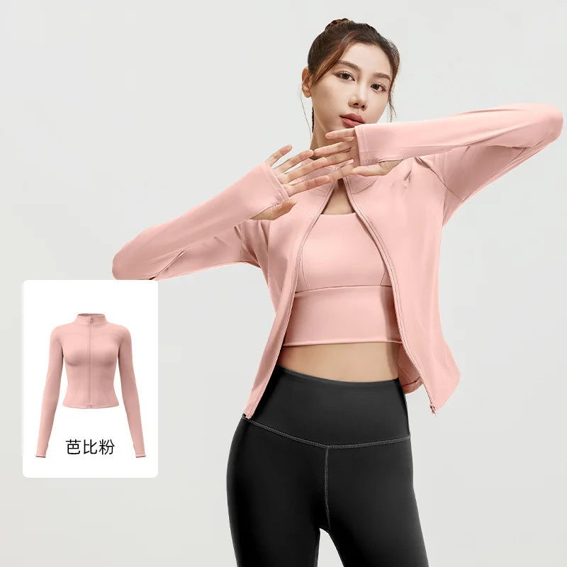 Zipper Long Sleeve Sports Jacket Women Fitness Yoga Shirt Gym Top Activewear Running Coats Push Up Workout Clothes Woman Jacket