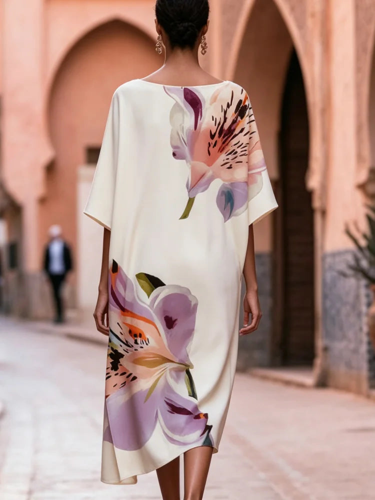 Ivory Satin Kaftan Midi Dress