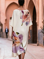 Ivory Satin Kaftan Midi Dress