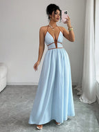 Striped Plunging Halter Maxi Dress