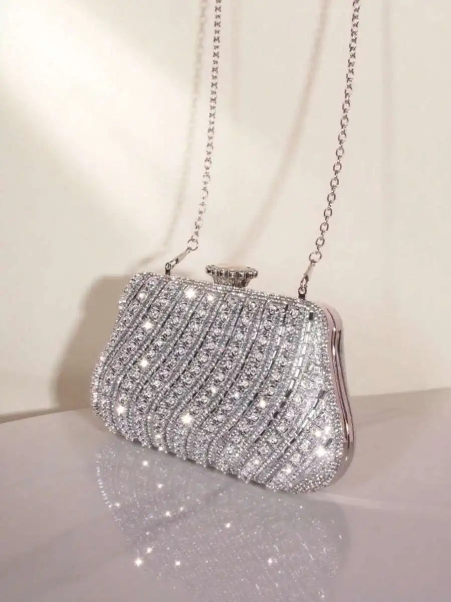 Diagonal Rhinestone Sequins Clutch Luxury Purse