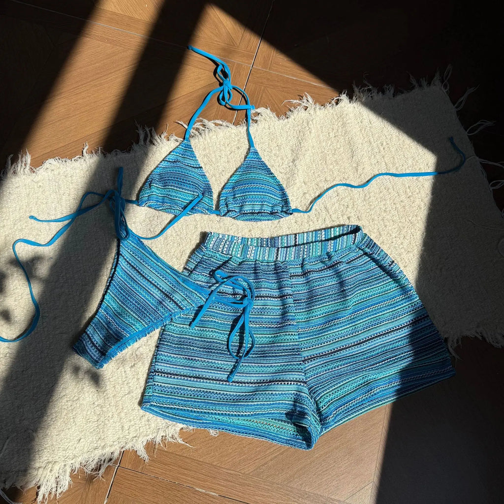 Knitted Halter Tie Bikinis Sets