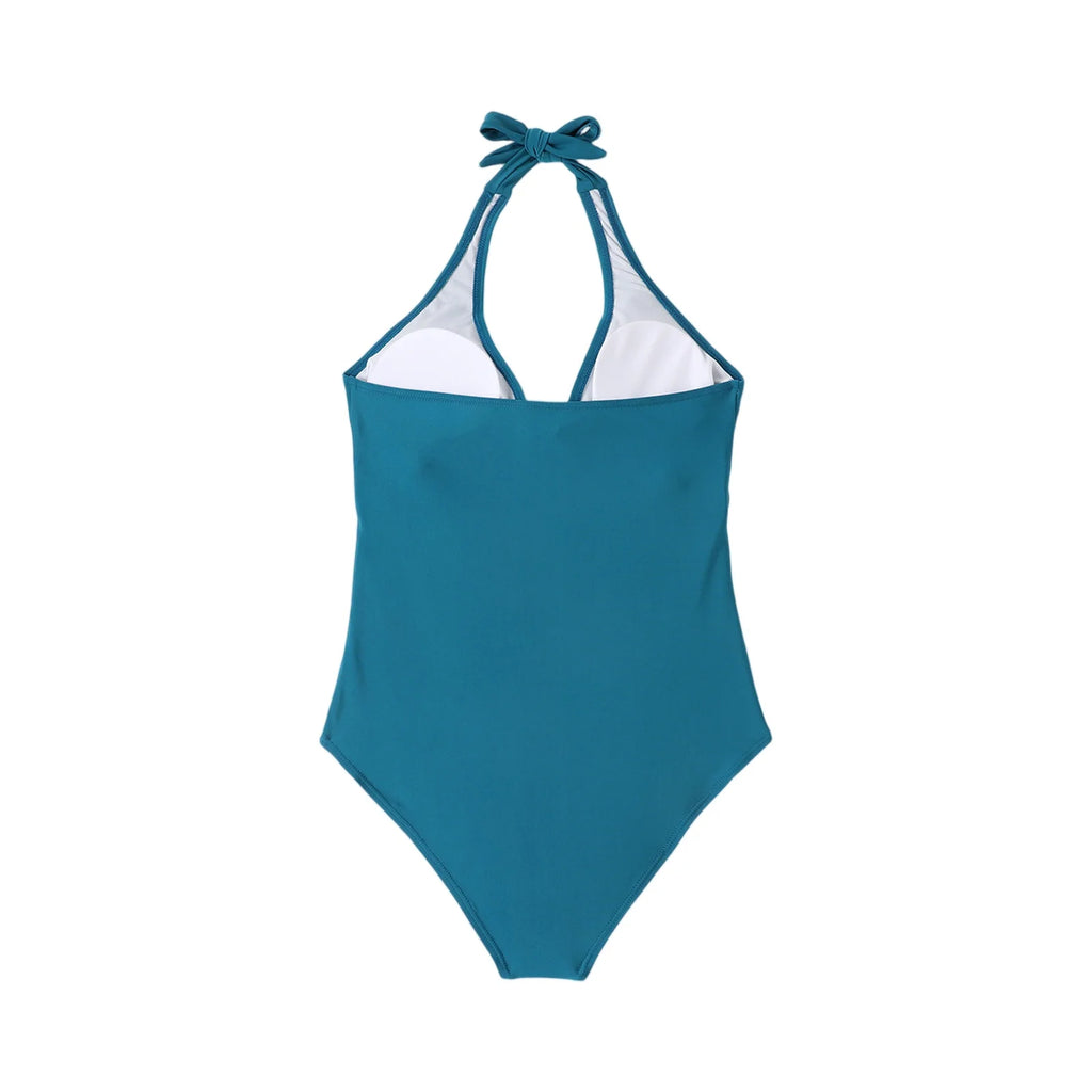 Cross Front Striped One Piece Halter Neck