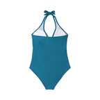 Cross Front Striped One Piece Halter Neck