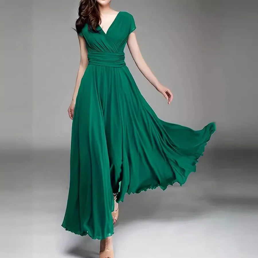 V-neck Short-sleeved Chiffon Dress