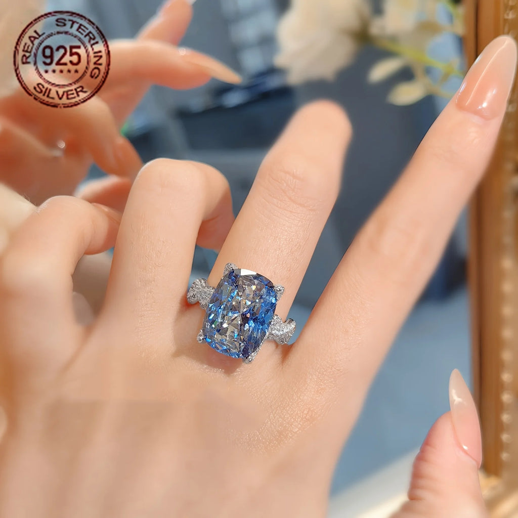 Cushion Cut Lab Grown Emerald Ring 925 Silver