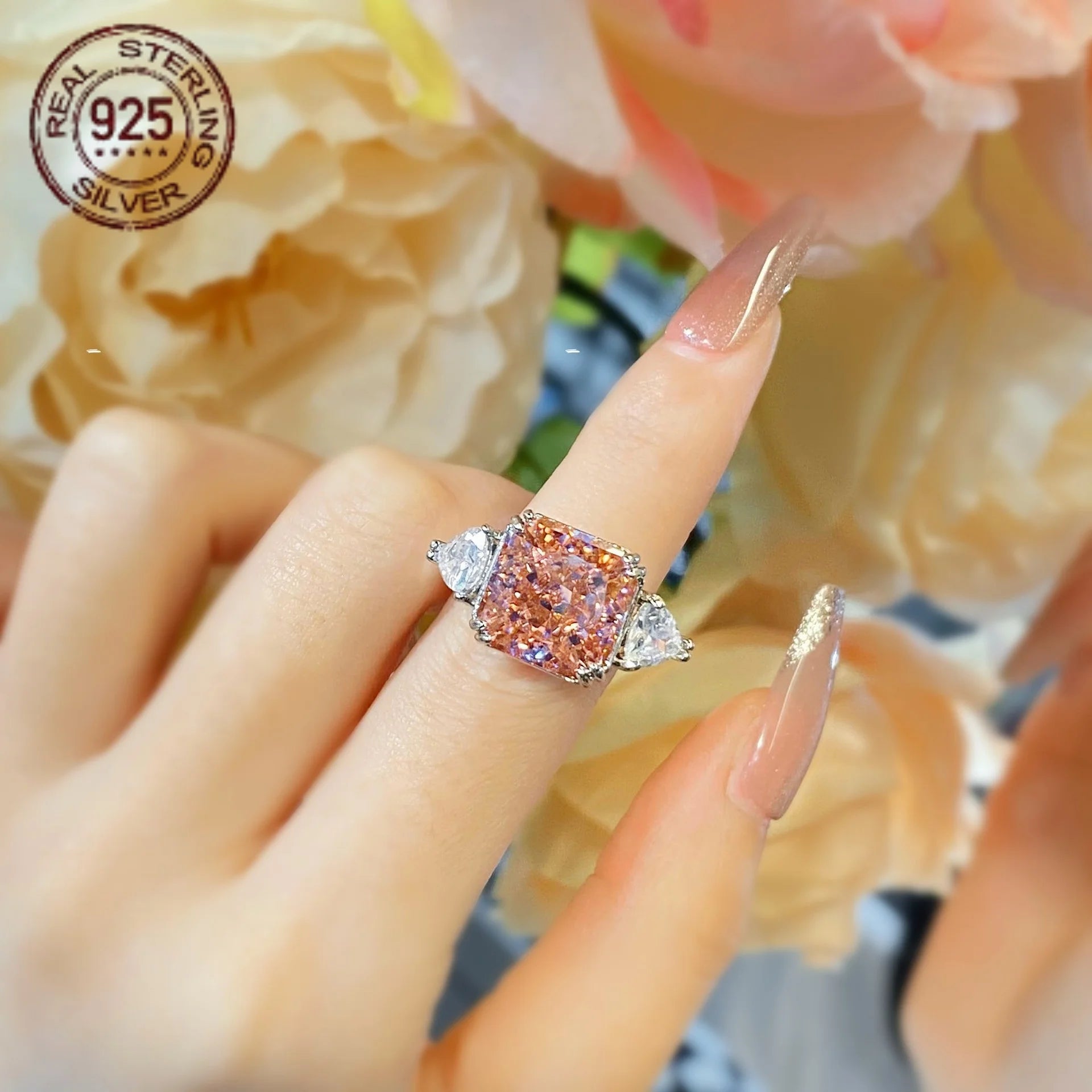 Square Ice Flower Cut  925 Silver Rings