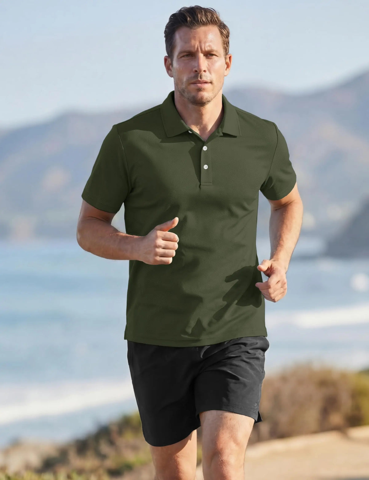 Men's 3 Buttons Polo Shirts Short Sleeve Quick Dry Golf Shirt Performance Polo with Collar Casual Work Athletic T-Shirt