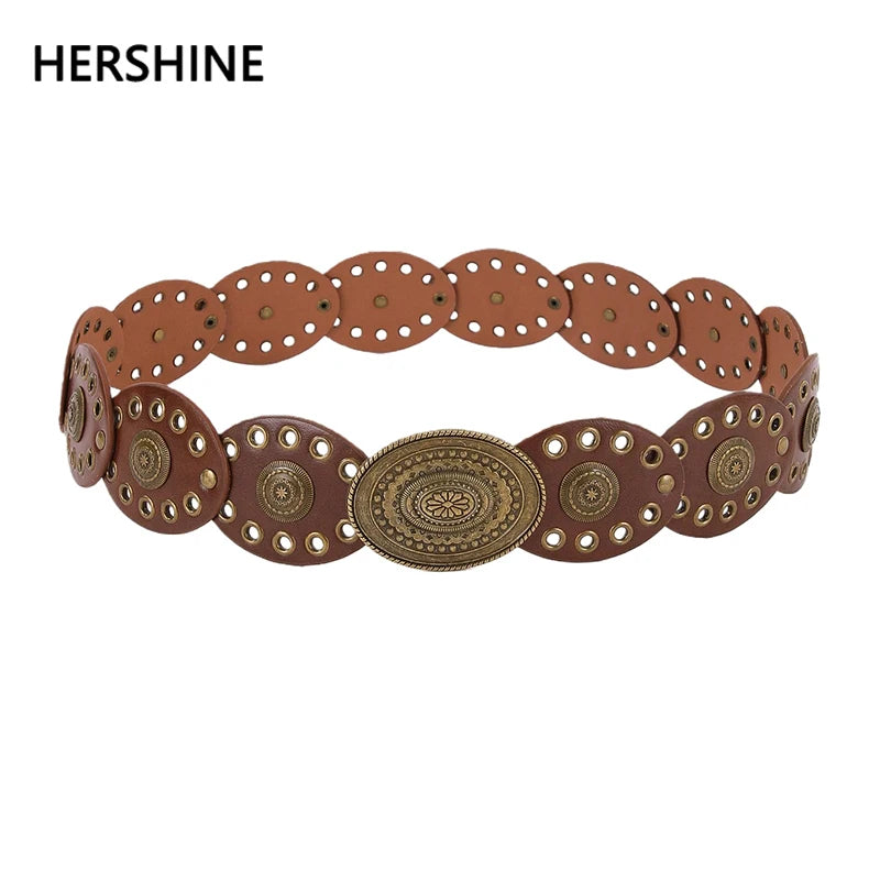 Elegant Patchwork Belt with Stylish Floral Buckle