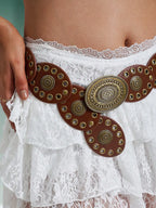 Elegant Patchwork Belt with Stylish Floral Buckle