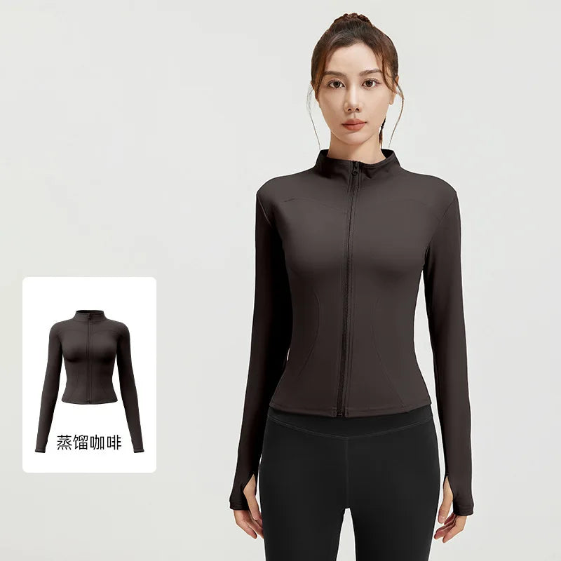 Zipper Long Sleeve Sports Jacket Women Fitness Yoga Shirt Gym Top Activewear Running Coats Push Up Workout Clothes Woman Jacket