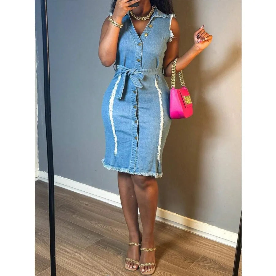 Denim Sheath Mid-Length Dress