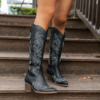 Western Embroidered Pointed Toe High Block Heel