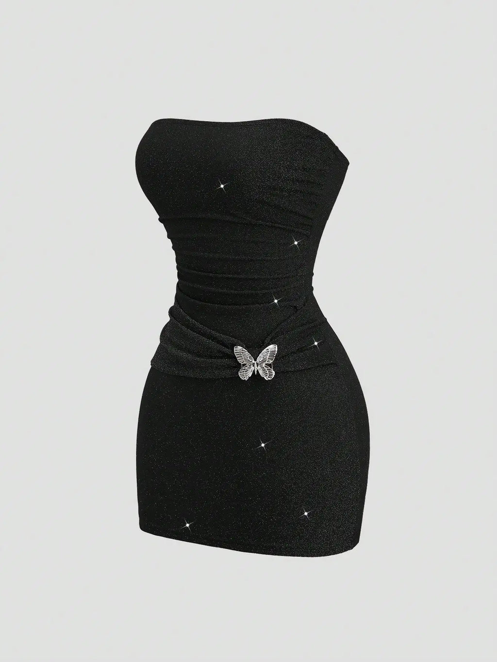 Metallic Thread Bandeau Waist Fitted Mini Dress
