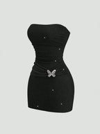 Metallic Thread Bandeau Waist Fitted Mini Dress