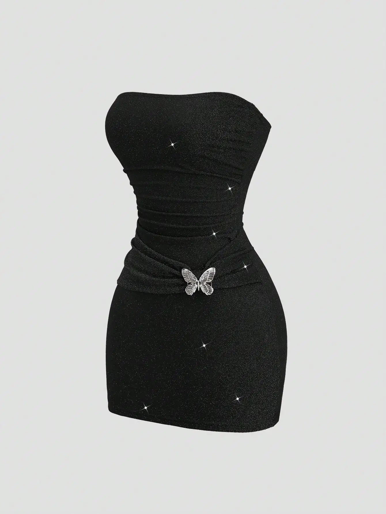 Metallic Thread Bandeau Waist Fitted Mini Dress