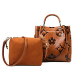 Vegan Leather Bucket Tote with Floral Embroidery
