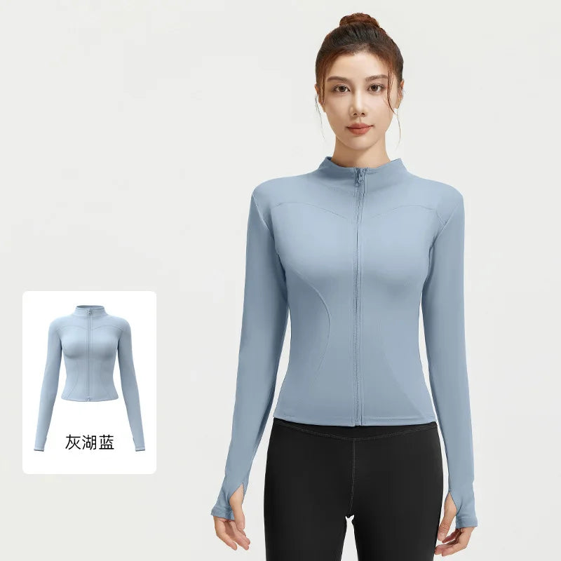 Zipper Long Sleeve Sports Jacket Women Fitness Yoga Shirt Gym Top Activewear Running Coats Push Up Workout Clothes Woman Jacket
