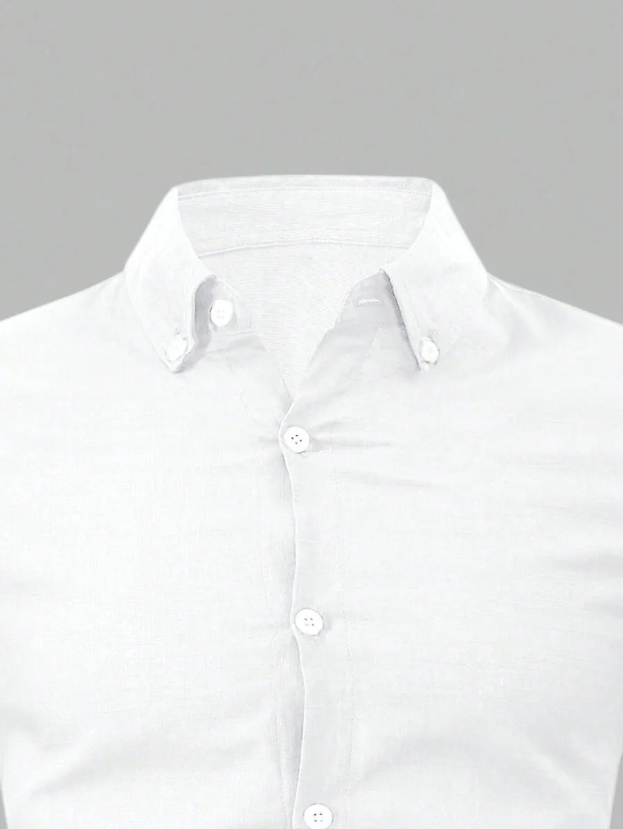 Solid Color Cotton Button-Down Long Sleeve Shirt