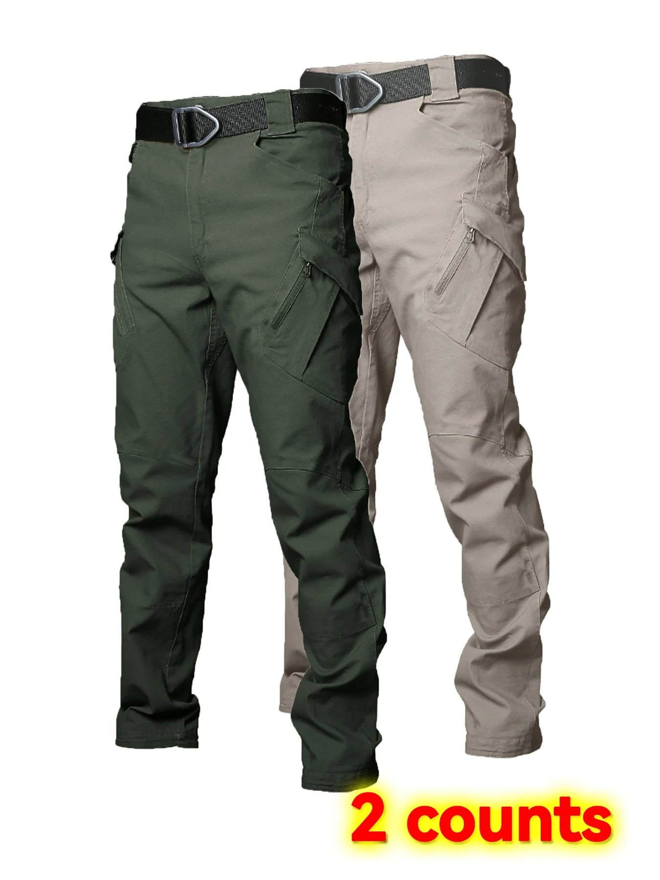 2PCS Wear Resistant Work Pant Multi-pocket Straight Cargo Trousers