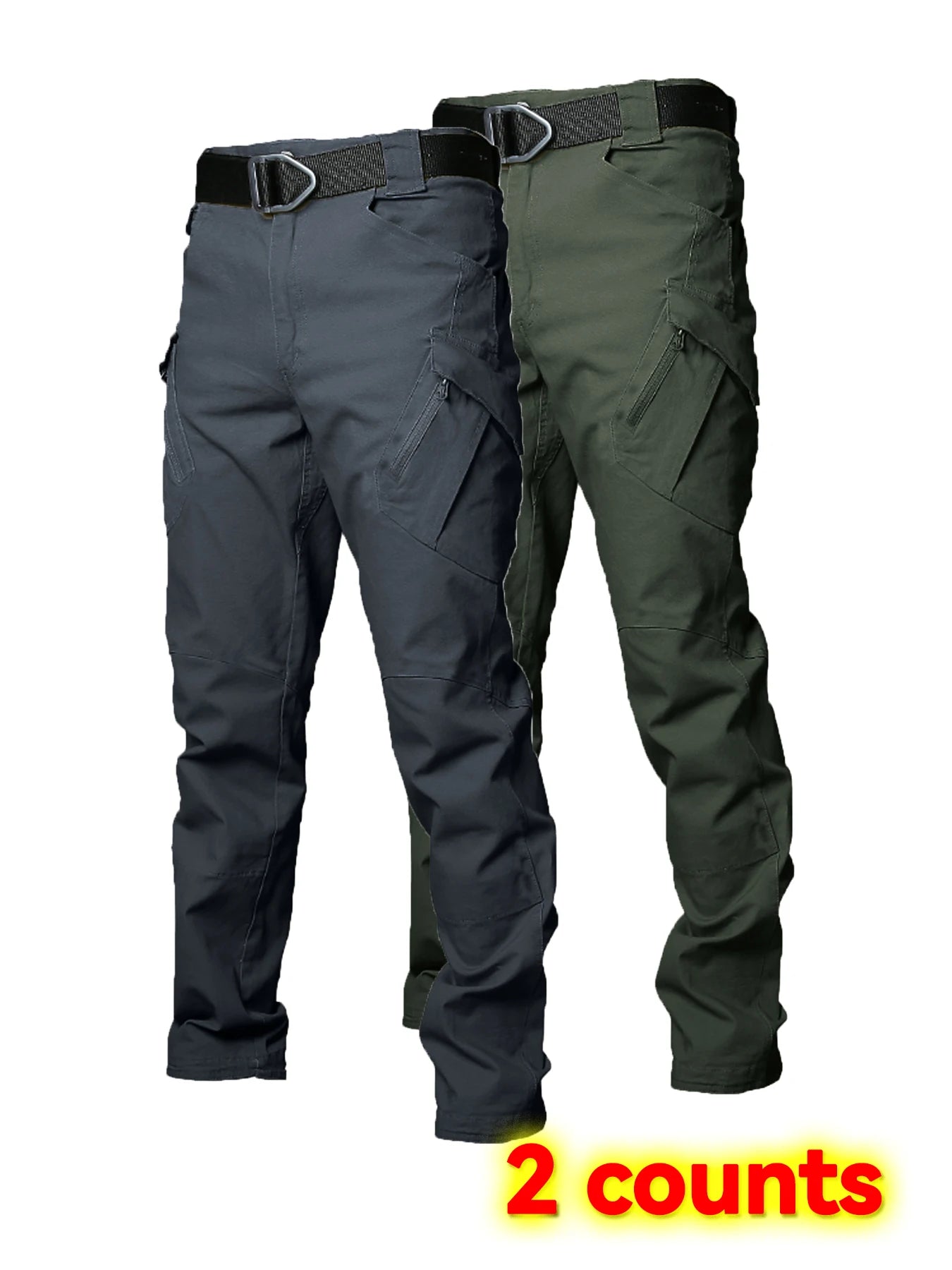 2PCS Wear Resistant Work Pant Multi-pocket Straight Cargo Trousers