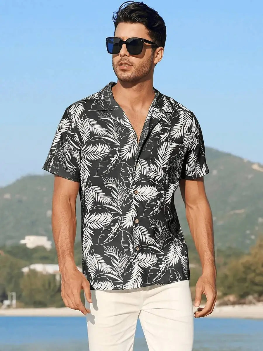 Tropical Palm Leaf Print Hawaiian Shirt