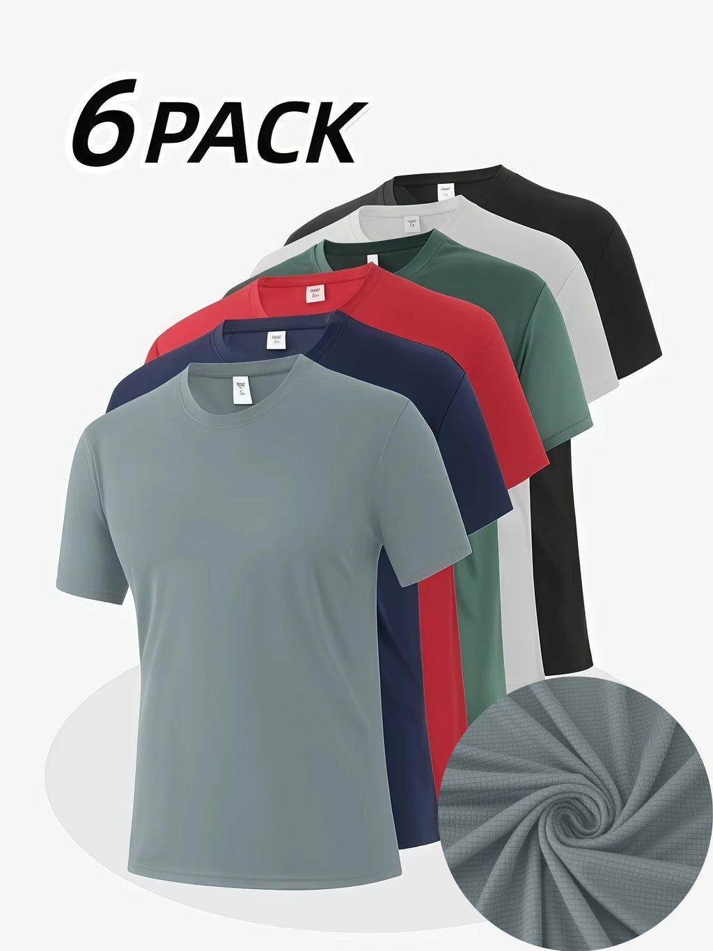 6-Pack Men's Breathable Polyester Crew Neck T-Shirts