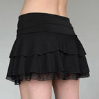 Black Mini Skirt Lace Trim Bow