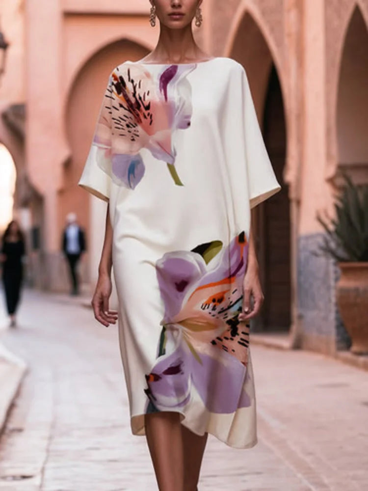 Ivory Satin Kaftan Midi Dress