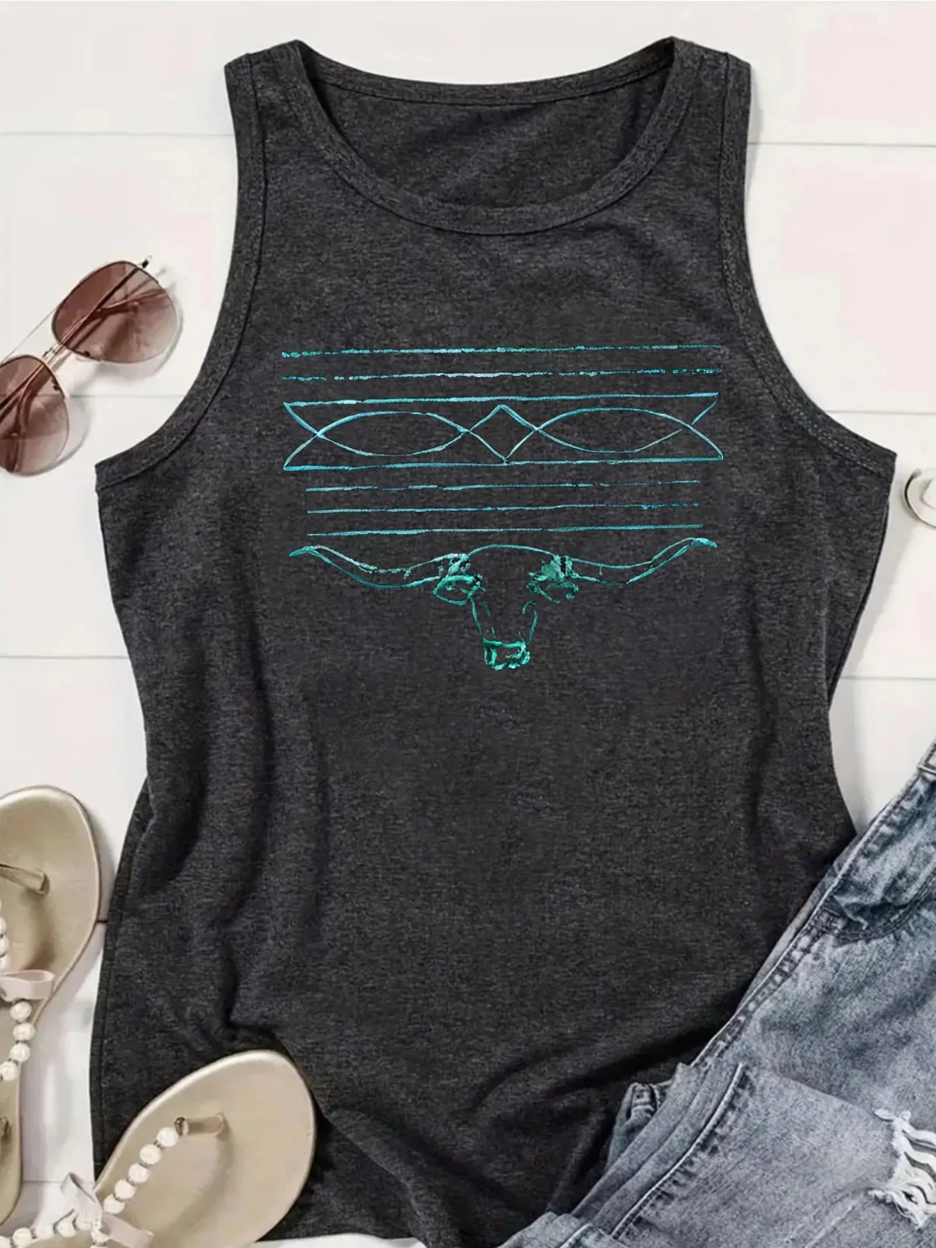 Bull Head Design Sleeveless top