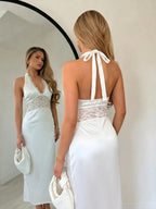 Lace Patchwork Sexy Halter Tie Dress
