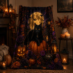 Black Cat Halloween Flannel Fleece Throw Blanket