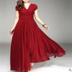 V-neck Short-sleeved Chiffon Dress