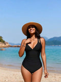 One-Piece Swimsuit With Deep V-Neck