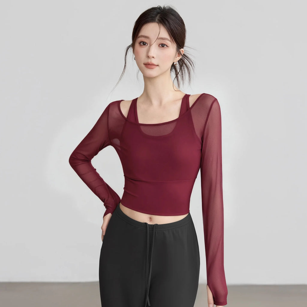 Yoga Tops with Chest Pads Long-sleeved