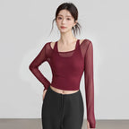 Yoga Tops with Chest Pads Long-sleeved