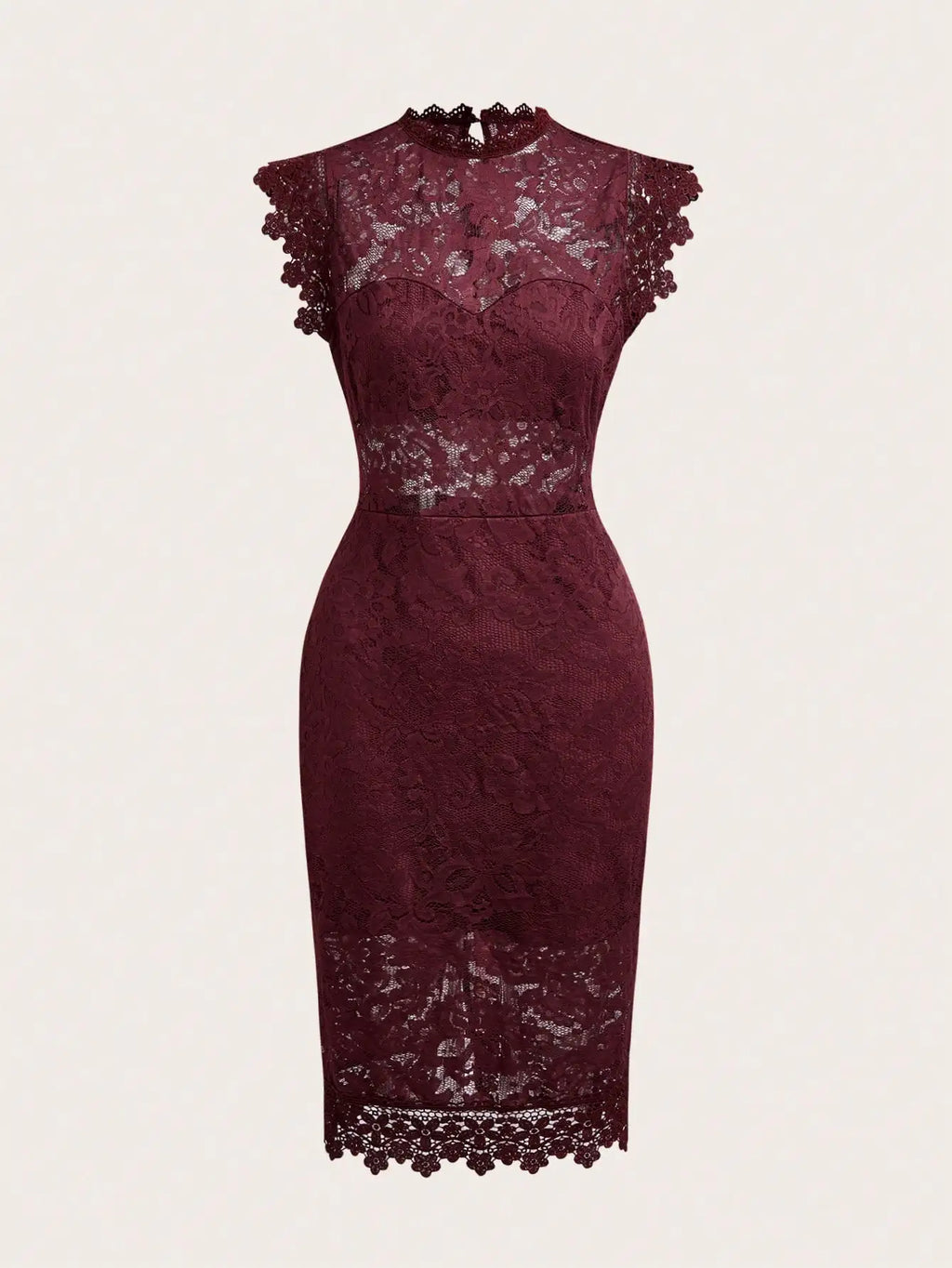 Elegant Floral Lace Sheath Dress With Cap Sleeves