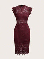 Elegant Floral Lace Sheath Dress With Cap Sleeves