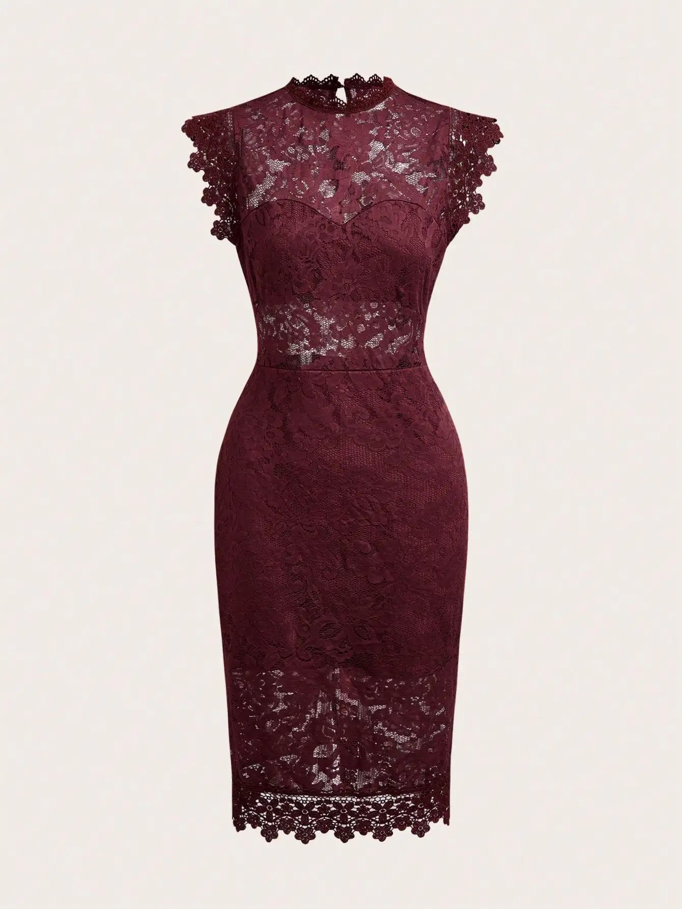Elegant Floral Lace Sheath Dress With Cap Sleeves