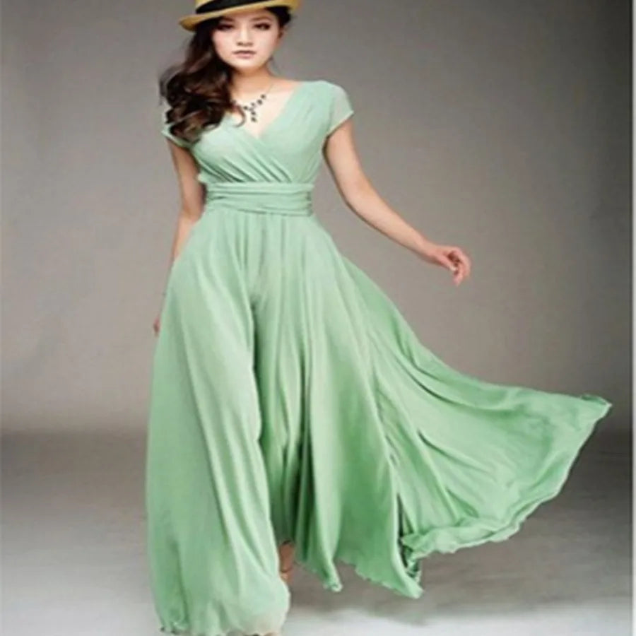 V-neck Short-sleeved Chiffon Dress