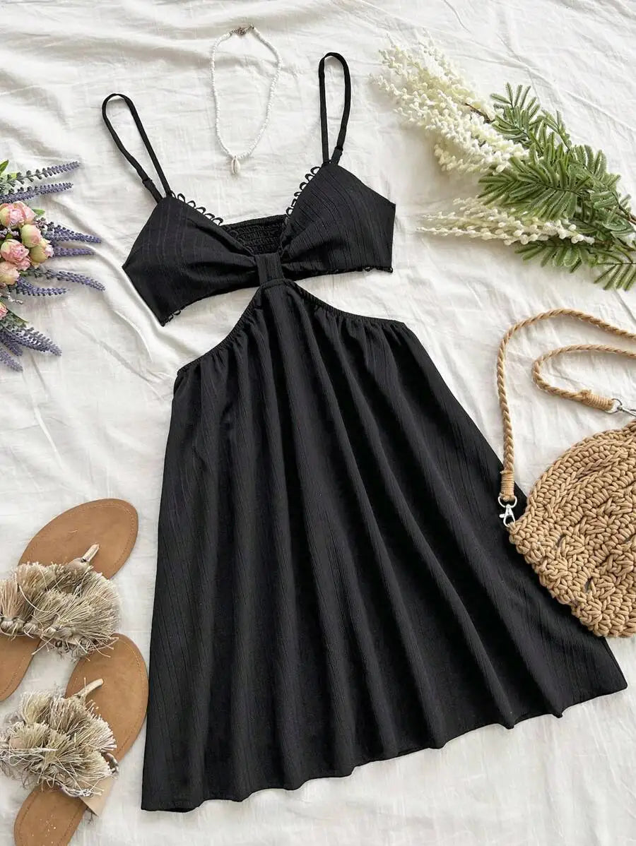 Black Cut-Out Spaghetti Strap Dress